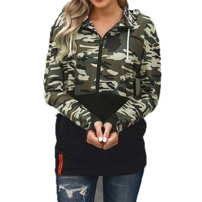 China Anti-pilling fashion 2022 high quality knit camouflage leopard stitching pattern with pocket women's hoodies and sweatshirts for sale