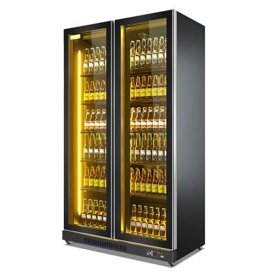 China Single-Temperature Glass Door Drinks Refrigerator Soft Drink Beer Display Coolers Upright Double Door Refrigerator for sale