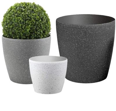 China Wholesale Modern Black 3pcs Gray White Resin Sandstone Round Planter Indoor Outdoor Plastic Flower Pots Large for sale