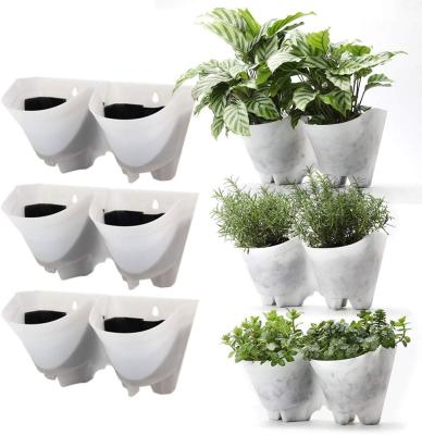 China Low Temperature Resistance 2 Pocket White Terracotta Plastic Flower Pots Living Vertical Garden Planters For Wall for sale