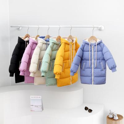 China 2022 Hot Sales Breathable Plain Color Kids Waterproof Outerwear Boys Girls Cotton Parka Coats Thicken Warm Kids Mid Length Jackets for sale