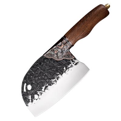 China Sustainable Traditional Handmade Double Horse Hard Forged Chinese Kitchen Knife Cutting Natural Meat Vegetable Texture Wenge Handle for sale