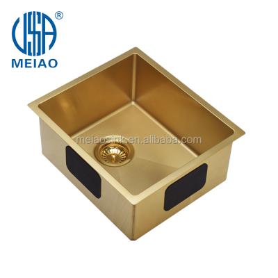 China Faucetless Meiao Brushed Gold Single Bowl Stainless Steel Kitchen Sink Drop In Kitchen Hardware Undermount Small Size Sink for sale