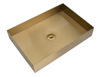 China Without Faucet Rectangular Above Counter Bathroom Stainless Steel Sink With PVD For Modern Style for sale