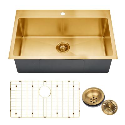 China Without Faucet 2019 PVD Hot Selling Nano Topmount Stainless Steel Handmade Single Bowl Kitchen Sink for sale