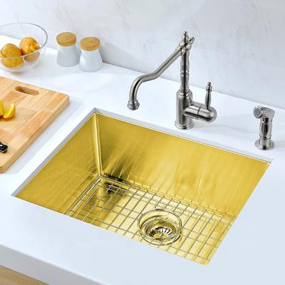 China Without Faucet Modern Design Gold Color Factory Supplier Handmade Single Bowl 16 Gauge Kitchen Washing Stainless Steel Kitchen Sink for sale