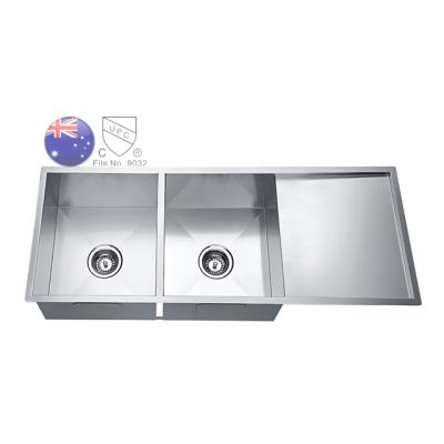 China Without Faucet AU Stainless Steel Hot Selling Functional Handmade Kitchen 1140X440X230mm Double Bowls Rectangular Drainer Sink for sale