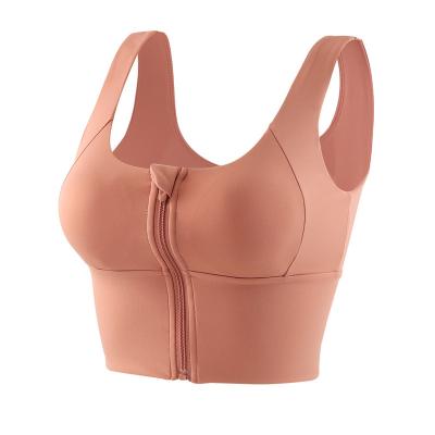 China Breathable Solid Color Womens Sports Gym Adjustable Front Zipper Sports Bra for sale