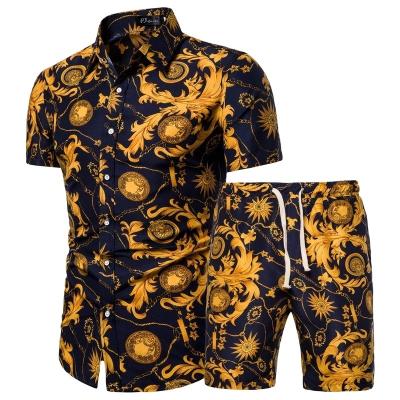 China Breathable Wholesale Hot Summer All Over New Hawaiian Print Beach Wear Men's Shirts And Shorts Set In Plus Size Up To 5XL for sale