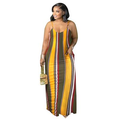 China Spring Anti-Static New Arrivals Fashion Stripe Print Women Maxi Dress Casual Wear Summer Wear Plus Size 5xl for sale