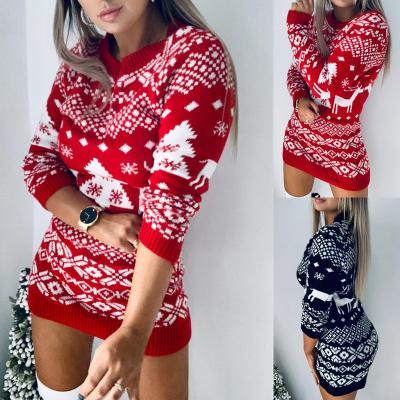 China Wholesale Custom Anti-wrinkle Factory Autumn And Winter New Knitted Sweater Women Christmas Theme Knitted Long Sleeve Dress for sale