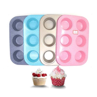 China Non Stocked Hot Stick Cardboard Steel Colored Round Shape 6 Cups Cake Molds Tray Bake Pans Bakeware Muffin Pan for sale