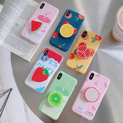 China Ready To Ship Fruit Cartoon Silicone Soft Shell With Telescopic Bracket Phone Case Holder Silicone Mobile Cover for sale