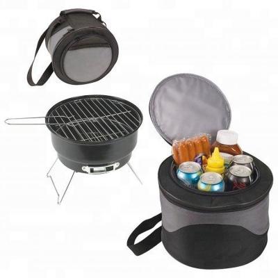 China Easily Assembled Mini BBQ Foldable Portable Charcoal BBQ Grill With Insulated Shoulder Cooler Bag for sale