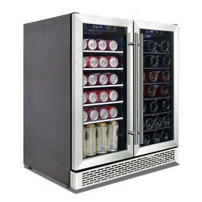 China Hotel JOSOO LED Wine Beer Fridge Double Zone Mini Electric Wine Cooler 180L 220v Built-in Wine Cooler 2 Door Mini Cellar for sale