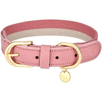 China Comfortable Luxury Leather Padded Dog Collars Padded Polyester Dog Collar With Ring Bell for sale