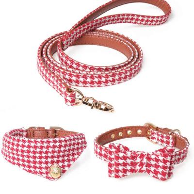 China Durable Custom Luxury Padded Printing Dog Collar Leash Set With Plaid Pattern OEM Leather Padded Dog Leash for sale