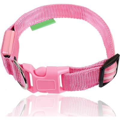 China High Quality Comfortable Rechargeable Nylon Adjustable Dog Collar USB LED Lights Dog Collars for sale