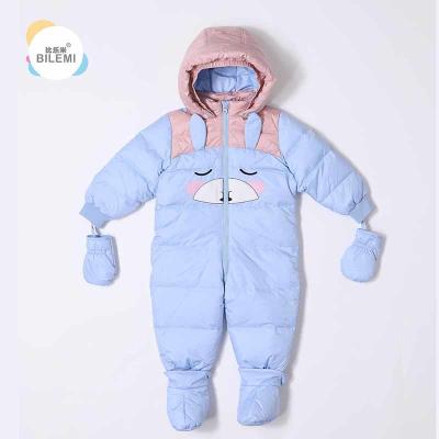 China Bilemi 90% Newborn Romper Outdoor Long Sleeve Hooded Sky blue Caramel Pink Snow Personalised Girl Baby Winter Jumpsuit for sale