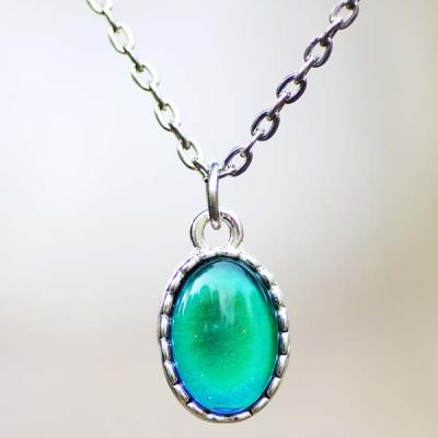 China CLASSIC The Cute Mood Change Metal Chain Color Antique Silver Plated Oval Stone Pendant Necklace for sale