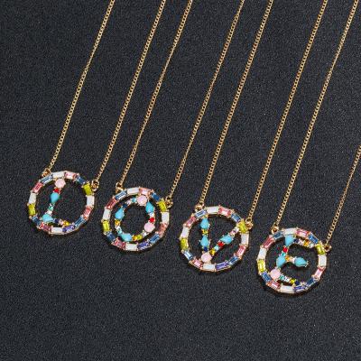 China Wholesale High Quality Multi Color Alphabet CZ Initial Multi Color A-Z Letter Gold Plated Pendant Necklace For Women for sale