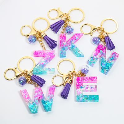 China New Metal Glitter Tassel Charm Accessories Drip Jewelry AB Resin Rubber Crystal Letters Key Chain Chain for sale