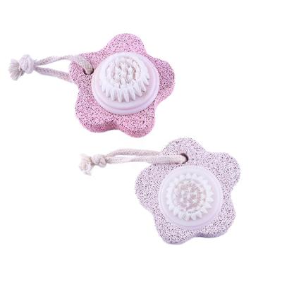 China Plant Outlet Simple Custom Exfoliating Soft Foot Massager Flower Shape Pumice Stone With Bath Brush for sale