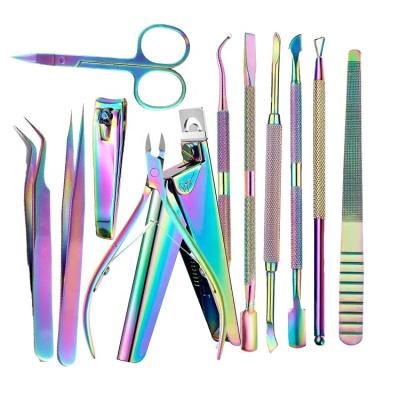 China ChenXI Full Tools 12 Pcs/Set Nail Cutin Push Stick Remover Scissors Colorful Nail Clipper Stainless Steel Manicure Instrument for sale