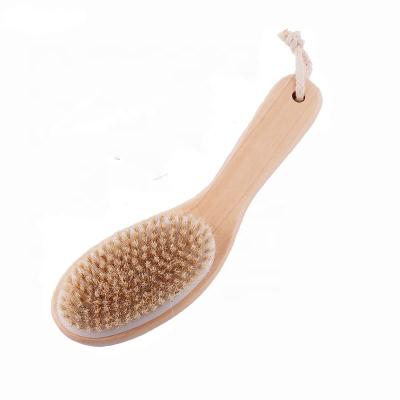 China All Natural Factory Wholesale Pig Hair Exfoliating Brush Chicken Leg Handle Wooden Shower Bath Brush for sale