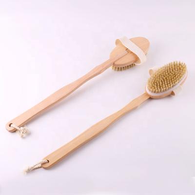 China All Natural Removable Factory Sales 2-in-1 Long Oval Wooden Shower Handle Removable Exfoliating Brush All Natural Long for sale