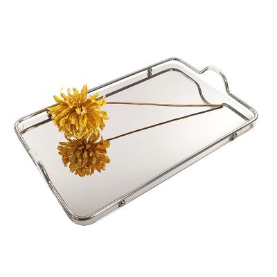 China Wholesale Durable Modern Nordic Luxury Home Decor Stainless Steel Metal Gold Mirror Serving Tray With Handles for sale