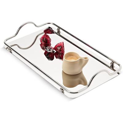 China Morden Custom Modern Rectangular Metal Silver Iron Decorative Trays For Serving Trays With Handles for sale