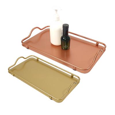 China Durable Modern Nordic Luxury Golden Storage Metal Serving Trays Set With Handles for sale