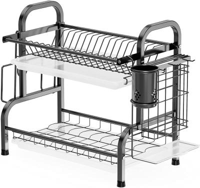 China Wholesale New Design Sustainable 2 Tiers Wall Hung Dish Drainer Rack Kitchen Stainless Steel Dish Rack for sale