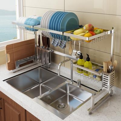 China Workable Adjustable 2 Tier Stainless Steel Metal Kitchen Shelf Storage Racks Over Sink Dish Drainer Drying Rack for sale