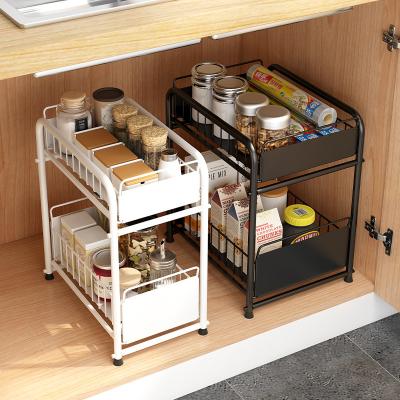 China Viable 2 Tier Under Kitchen Sink Pull Out Metal Storage Organizer Holder Racks For Home for sale