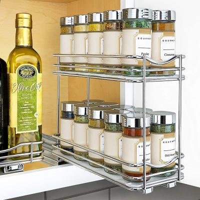 China Multifunctional Metal Hot Rack Kitchen Business Applicable Applicable Space Pull Out 2 Tier Metal Spice Rack Organizer Slide Spice Rack for sale