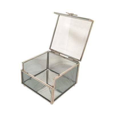 China glass & Metal Glass Jewelry Box With Metal Frame With Lid Case For Decorative Display Boxes for sale