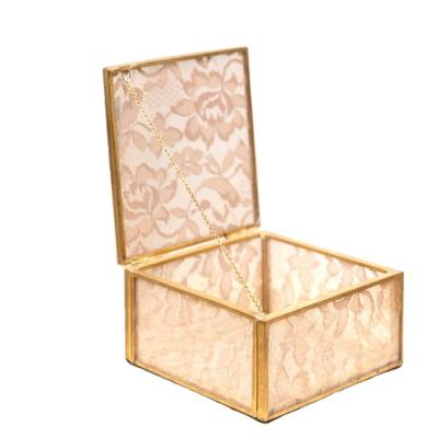 China 2021new Small Storage Gold Metal Lace Jewelry Box Glass Ring Box for sale