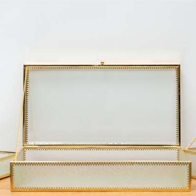 China Storage Box Rose Gold Glass Box Glass Box With Metal Frame for sale