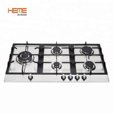 China Hot Selling Household Top Gas Glass Cooktop with Built-in 5 Burner Cast Iron Pan Support Gas Hob for sale