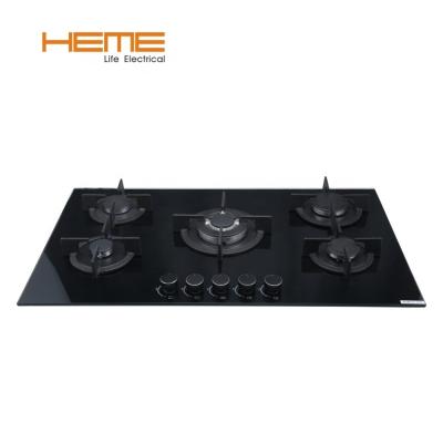 China Best household black tempered glass cooktop 5 flame burners gas stove for sale/built in gas hob for sale