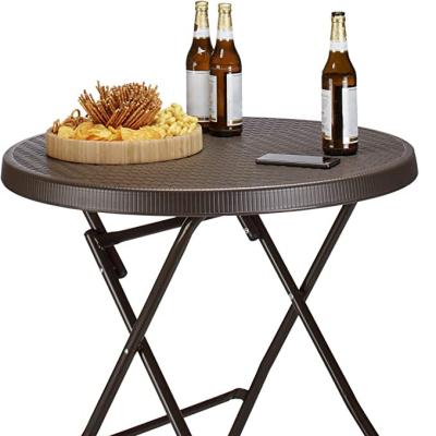 China Modern Garden Folding Table Round 74 x 80 x 80 cm for Backyard, Balcony or Patio with Metal Frame in Rattan Look as Side Table for sale