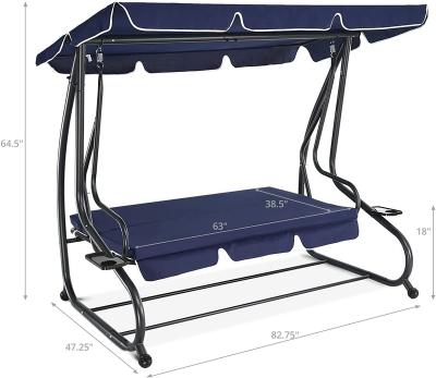 China Modern Jazeel Flat Bed Canopy Swing, Outdoor Patio 3-Seat Porch Lounger for Backyard, Adjustable Shade, Removable Cushions for sale