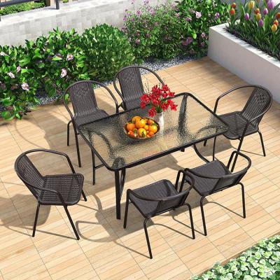 China Traditional Leisure Outdoor Tables And Chairs Combination Courtyard Rattan Chair Outdoor Rectangular Table Deck Chair Garden for sale