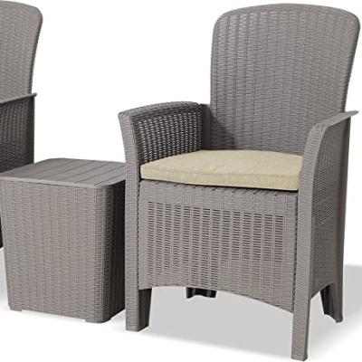 China Modern Jazeel Back Rattan 3-Piece Garden Furniture High Back Armchair Set With Side Table In Gray for sale