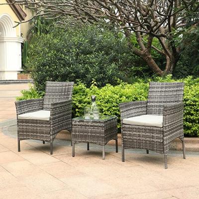 China Wholesale Modern Manufacturer Rattan Garden Furniture Set Conservative 3 Patio Indoor Outdoor Coffee Table and 2 Single Chairs (Gray) for sale