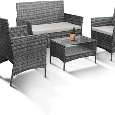 China Modern 4pc Rattan Garden Furniture Set Couch Sofa, Outdoor Chairs And Table Bistro Set For Lawn, Patio, Indoor Conservatory for sale