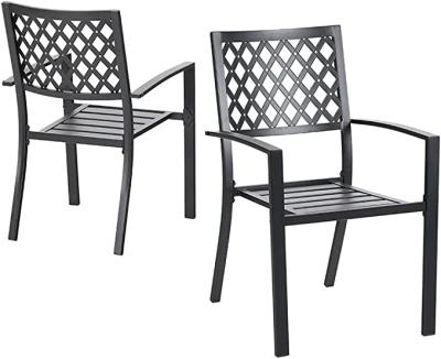 China Modern Outdoor Patio Chairs For Dining 2 Pack Metal Black Chairs Rustproof Outdoor Garden Chairs Set for sale