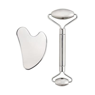 China Face massage stainless steel roller gua sha stainless steel roller and fashionable guasha set for sale